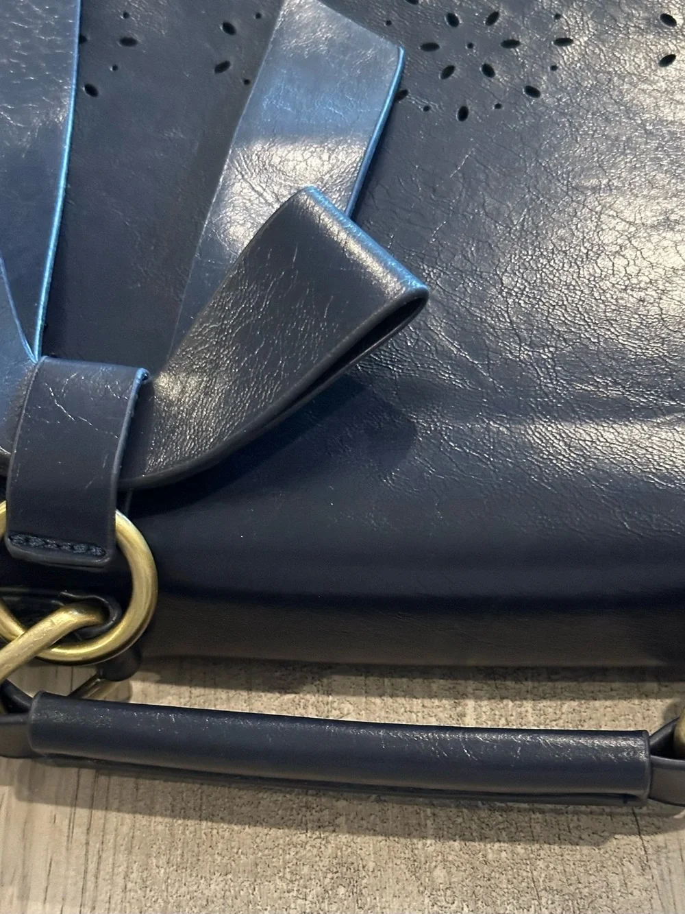 Walasa Pocketful of Sunshine Navy Leather Bow Satchel Crossbody Bag